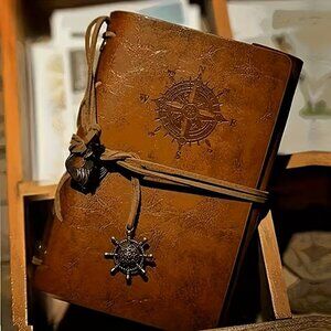 Vintage Leather Journal Refillable Notebook Nautical Compass Anchor Gift Travel